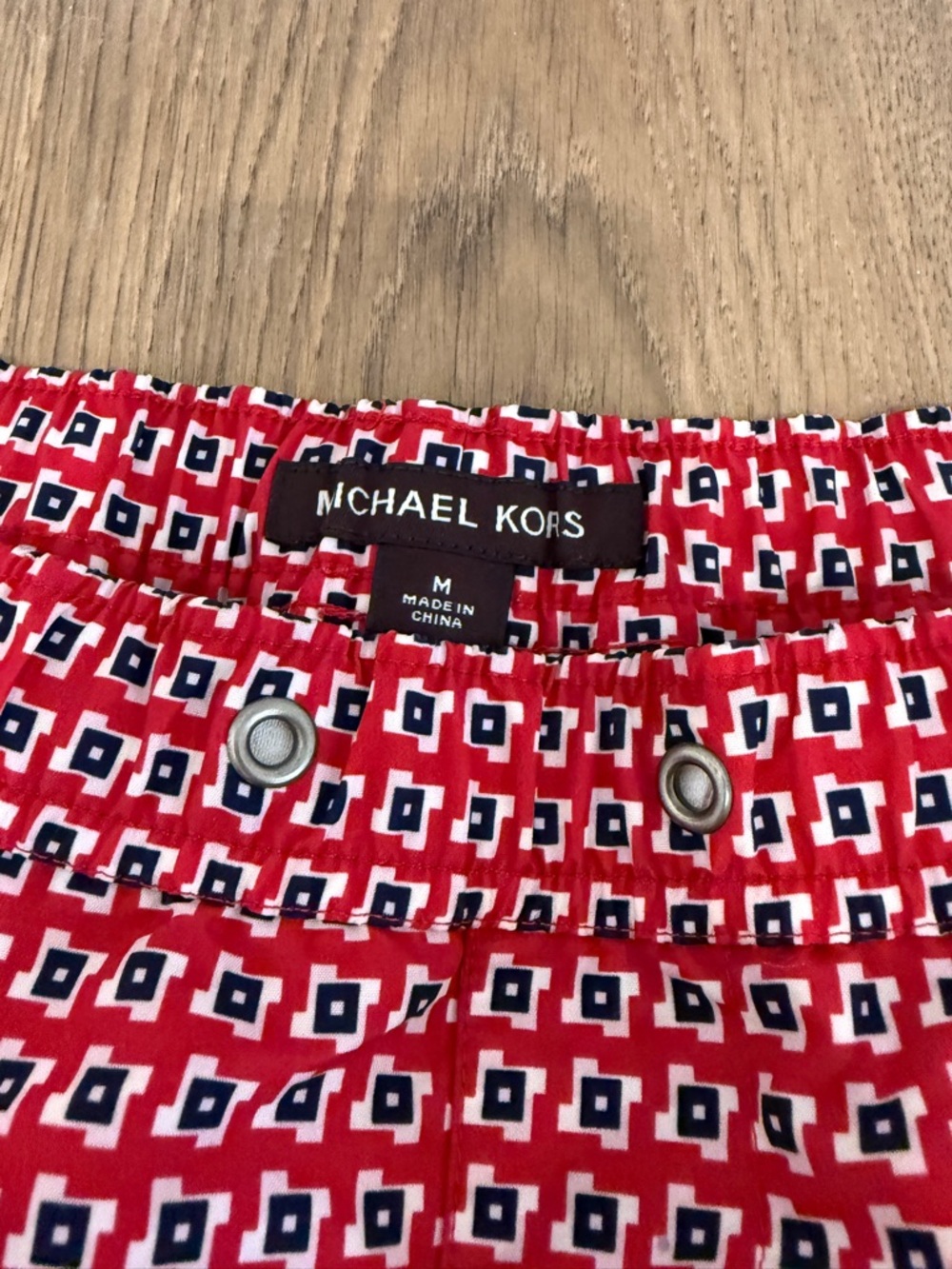 Men’s Michael Kors Red and Navy Geometric Print Swim Shorts
